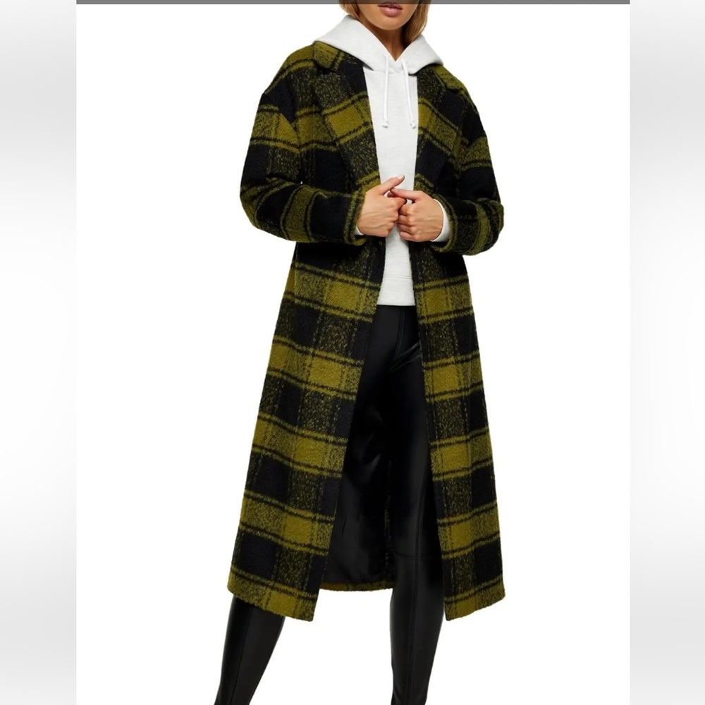 EUC Topshop Check Coat in Olive